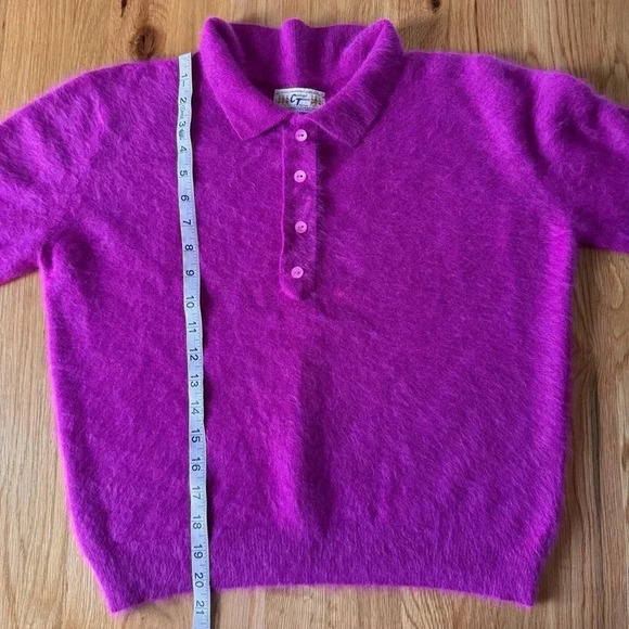 Vintage Angora Rabbit Hair & Lambswool 3/4 Sleeve Purple Sweater College Town - Picture 7 of 10